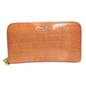 Miu Miu Brown Leather Round Zip Around Long Wallet